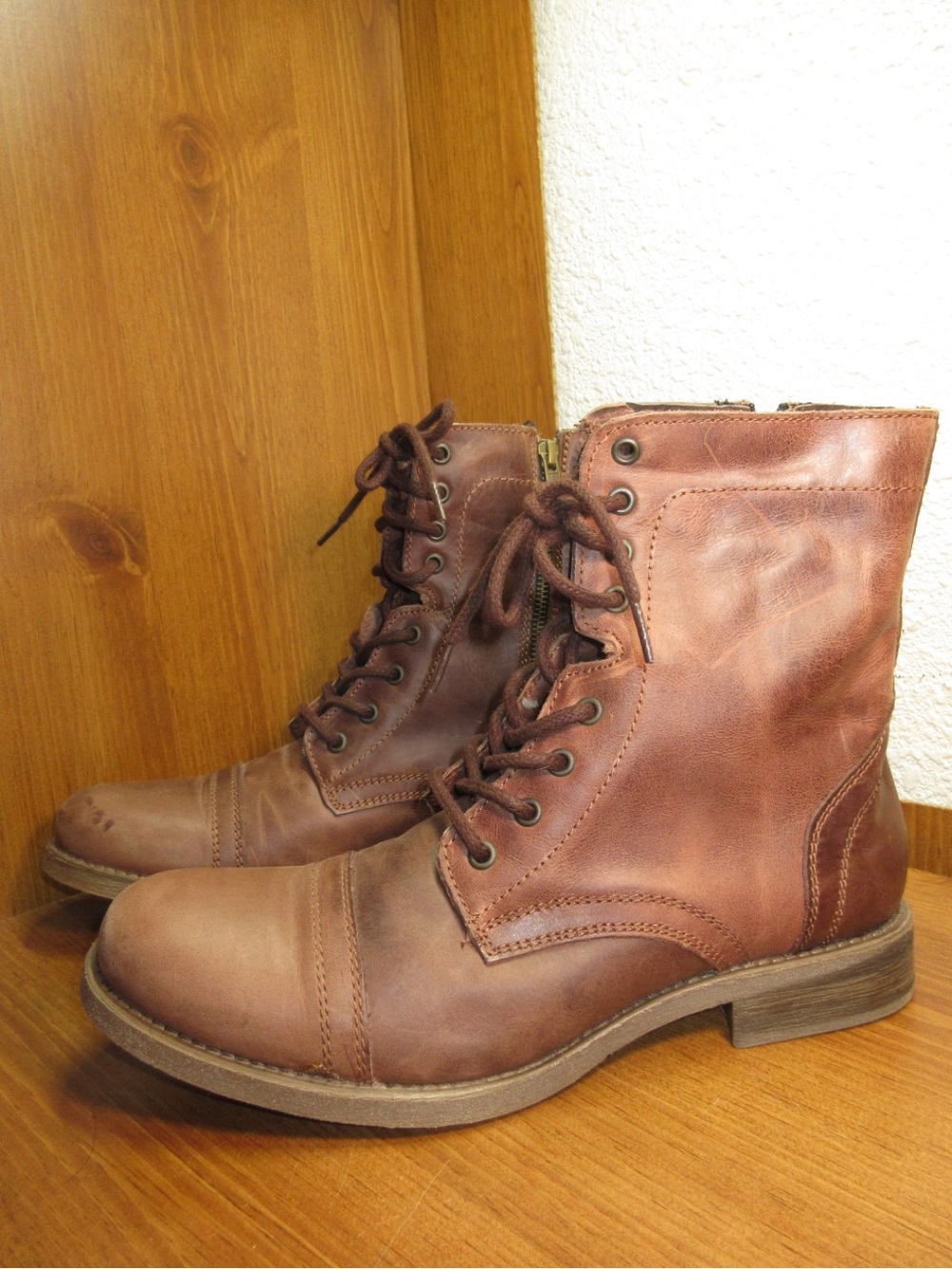 Steve Madden Men's Brown Leather Lace-Up Combat Boots